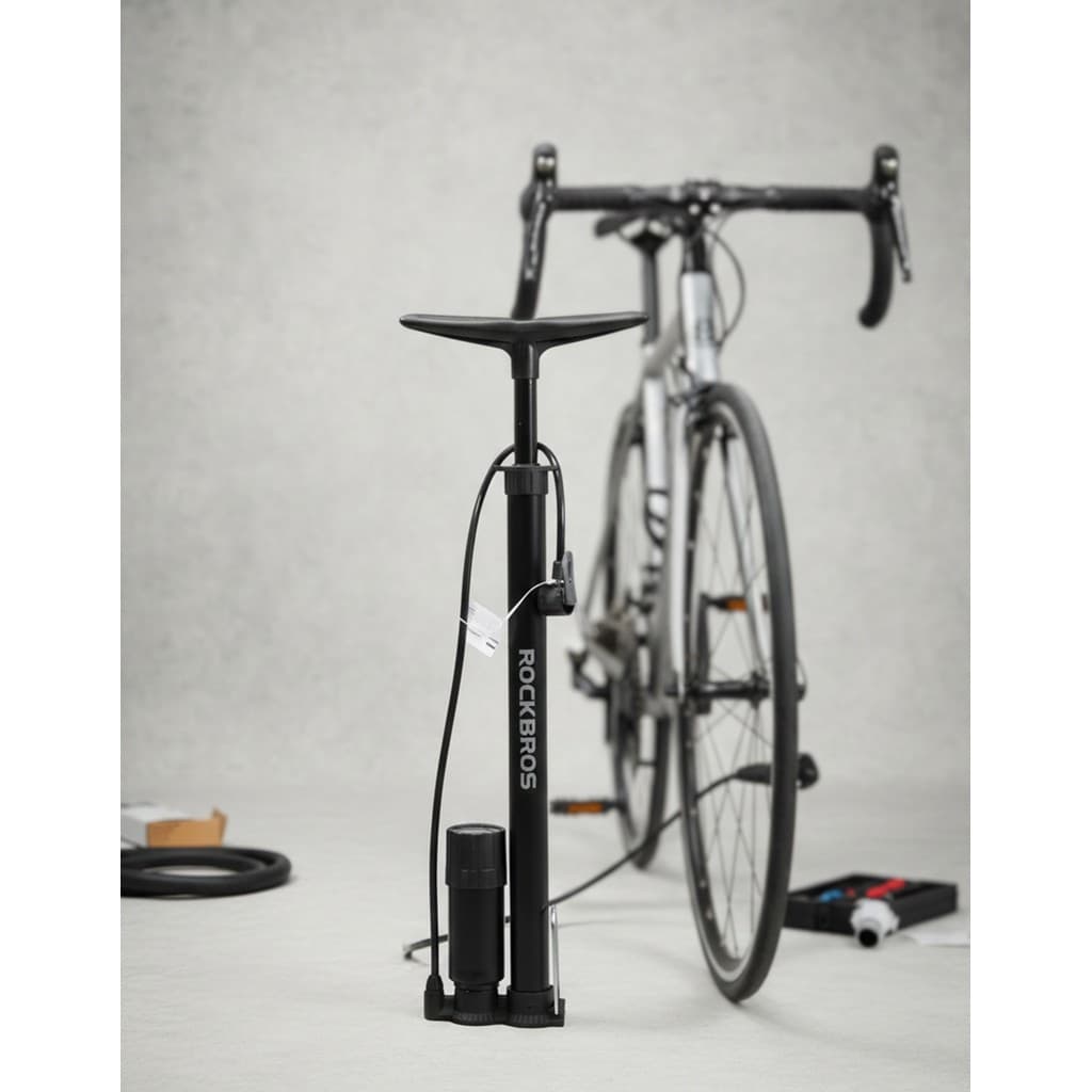 Bomba Ar Pé Rockbros RB-380G 160 PSI Manômetro Grande Bike Bico Grosso Fino