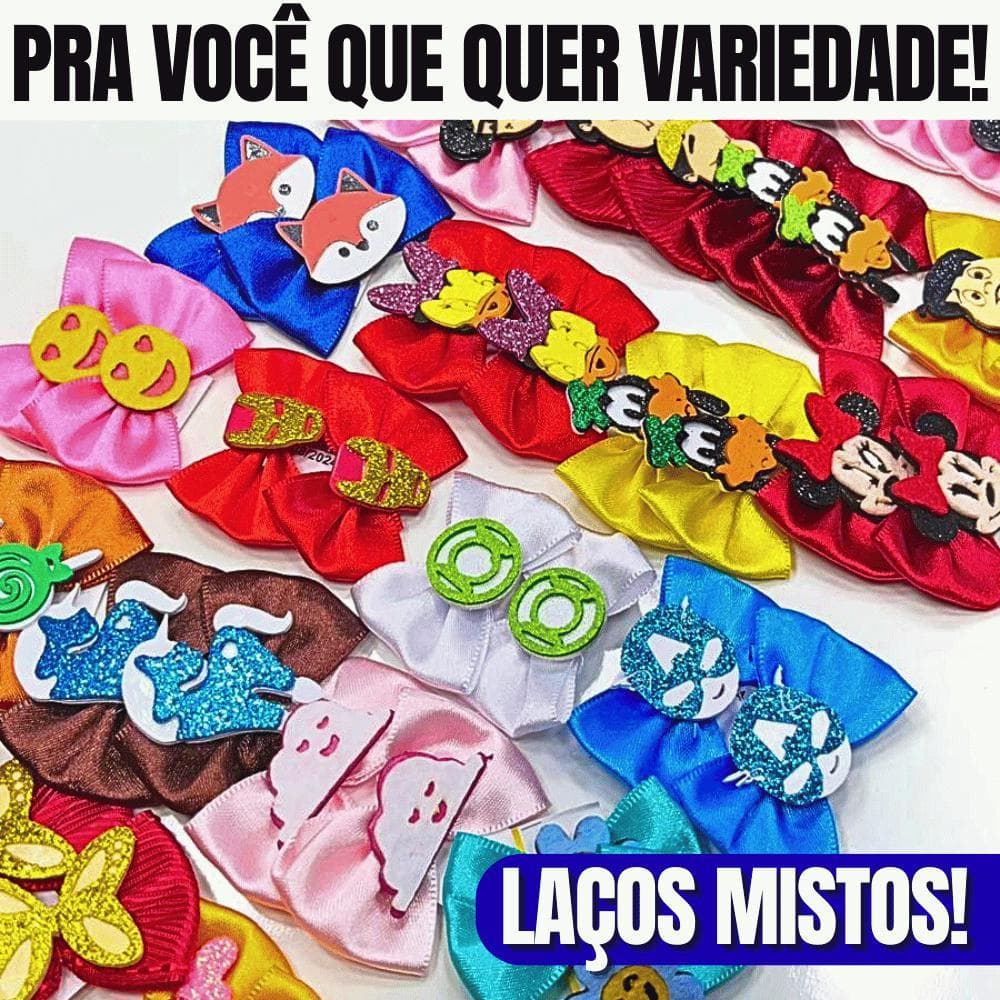 Laços Pet Mistos Variados 50/100 unidades Fofo Heróis, Mickey, Turma do Chaves Glitter Laço Grande