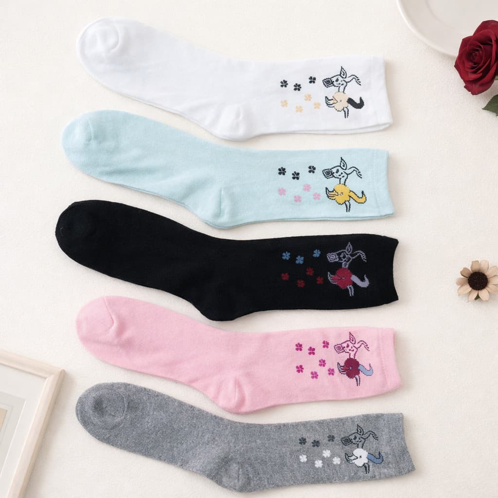 Kit 6/12 Pares Meias Femininas Cano Médio Estampada Algodão Confortável 35-40 Casual Dia a Dia Kit Cores Sortidas