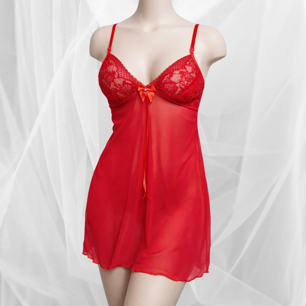 1 Camisola Feminina  Transparente em Tule com Calcinha Fio