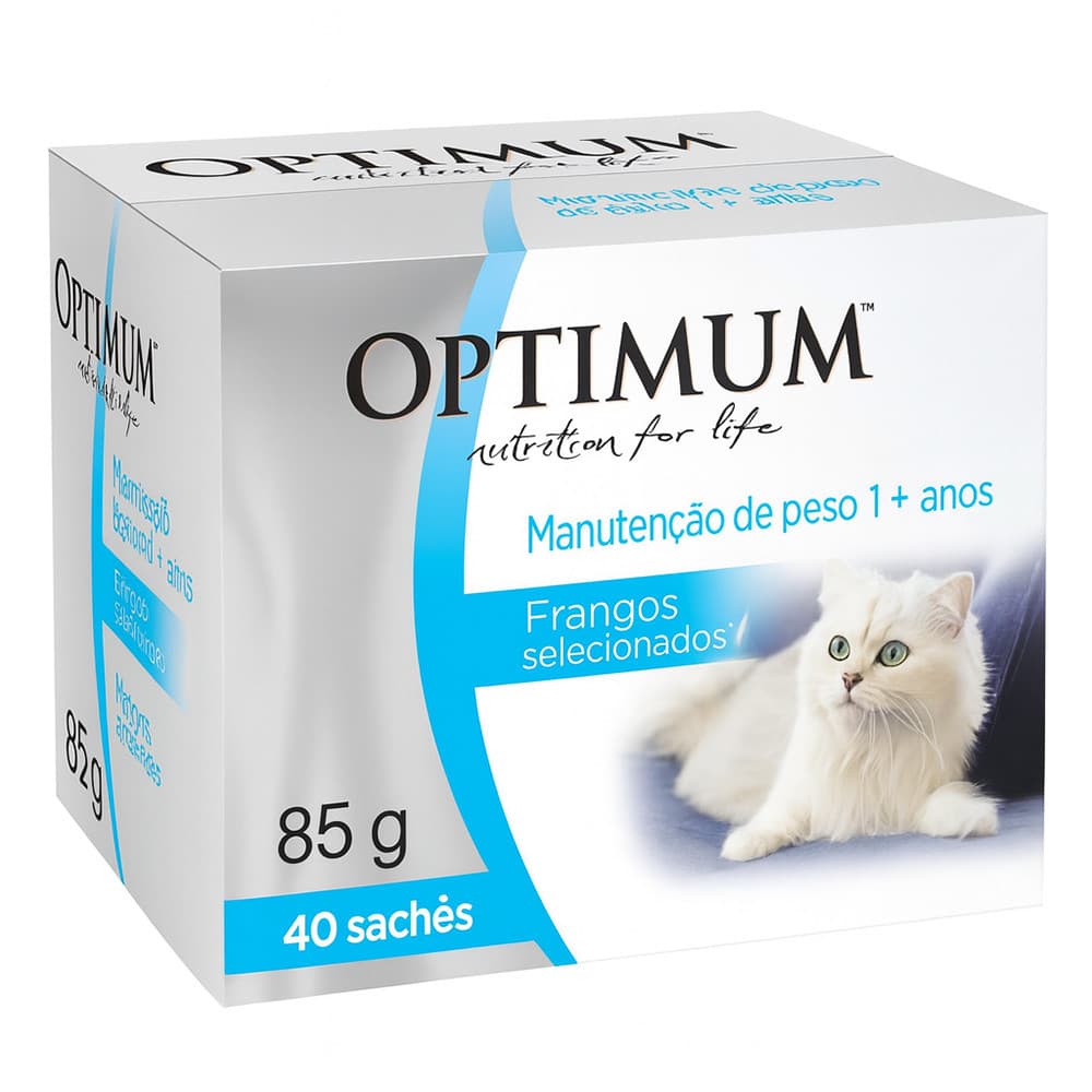 Kit Ração Úmida Optimum Sachê para Gatos Adultos Manutenção de Peso Frango 40 Unidades