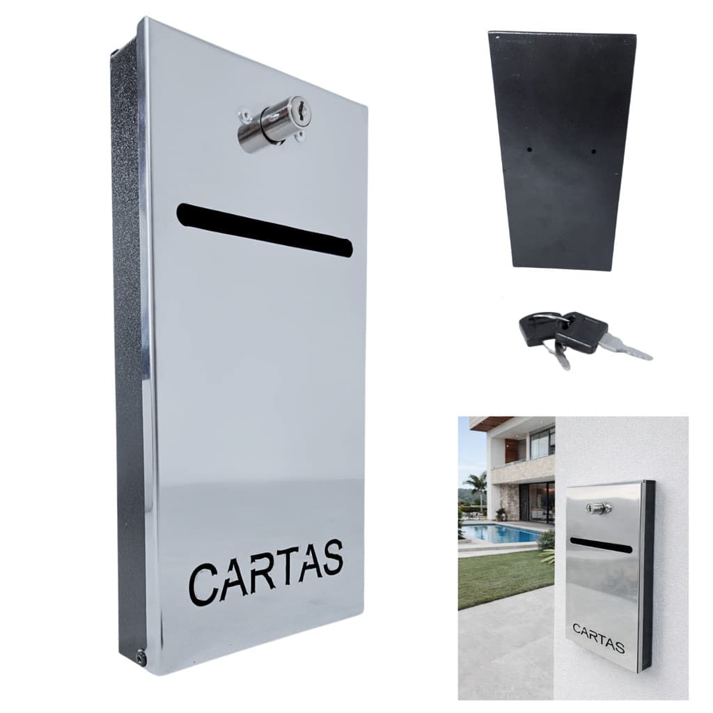 Caixa de Correio Slim Frontal 30cm x 15cm Frente Inox Espelhado com 2 Chaves