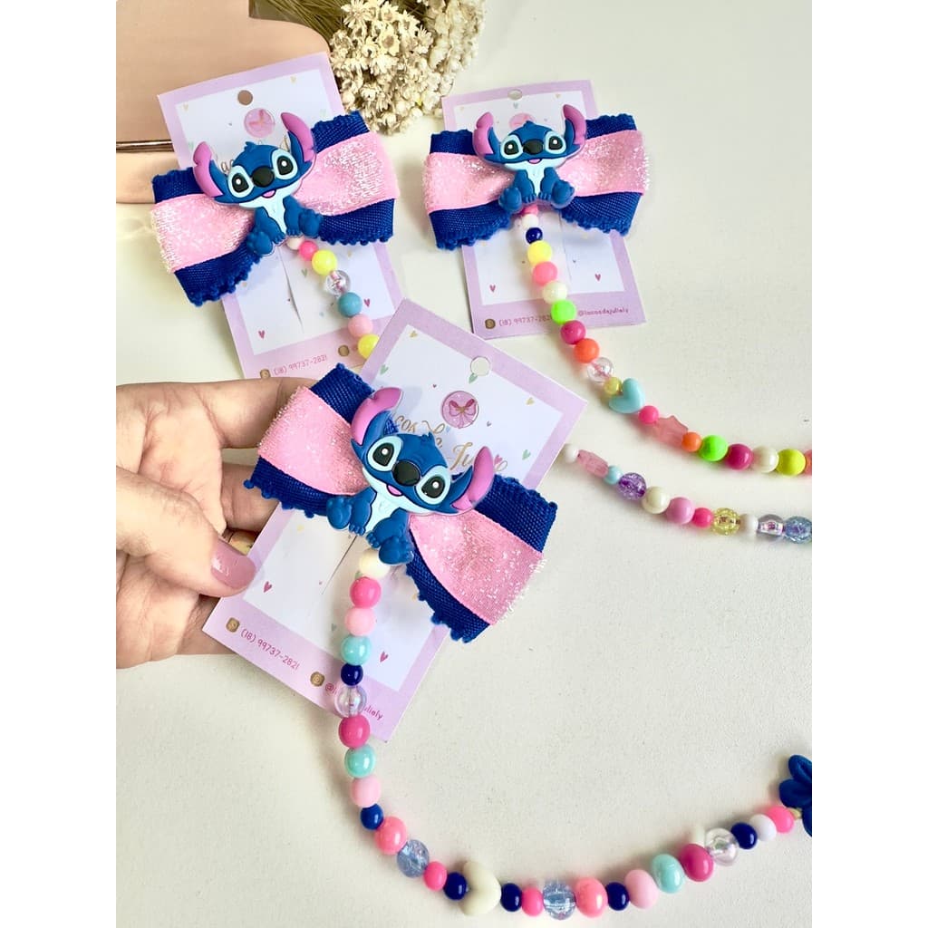 Laço Tererê Stitch Infantil Colorido Acessório de Cabelo Leve e Confortável