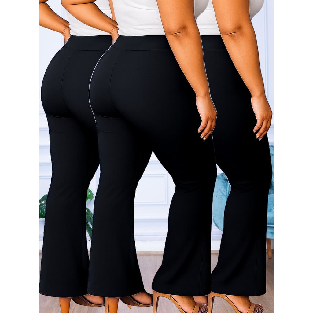Kit 3 Calça Legging Boca de Sino Academia Pilates Leg Flare Plus Size G1 á G4