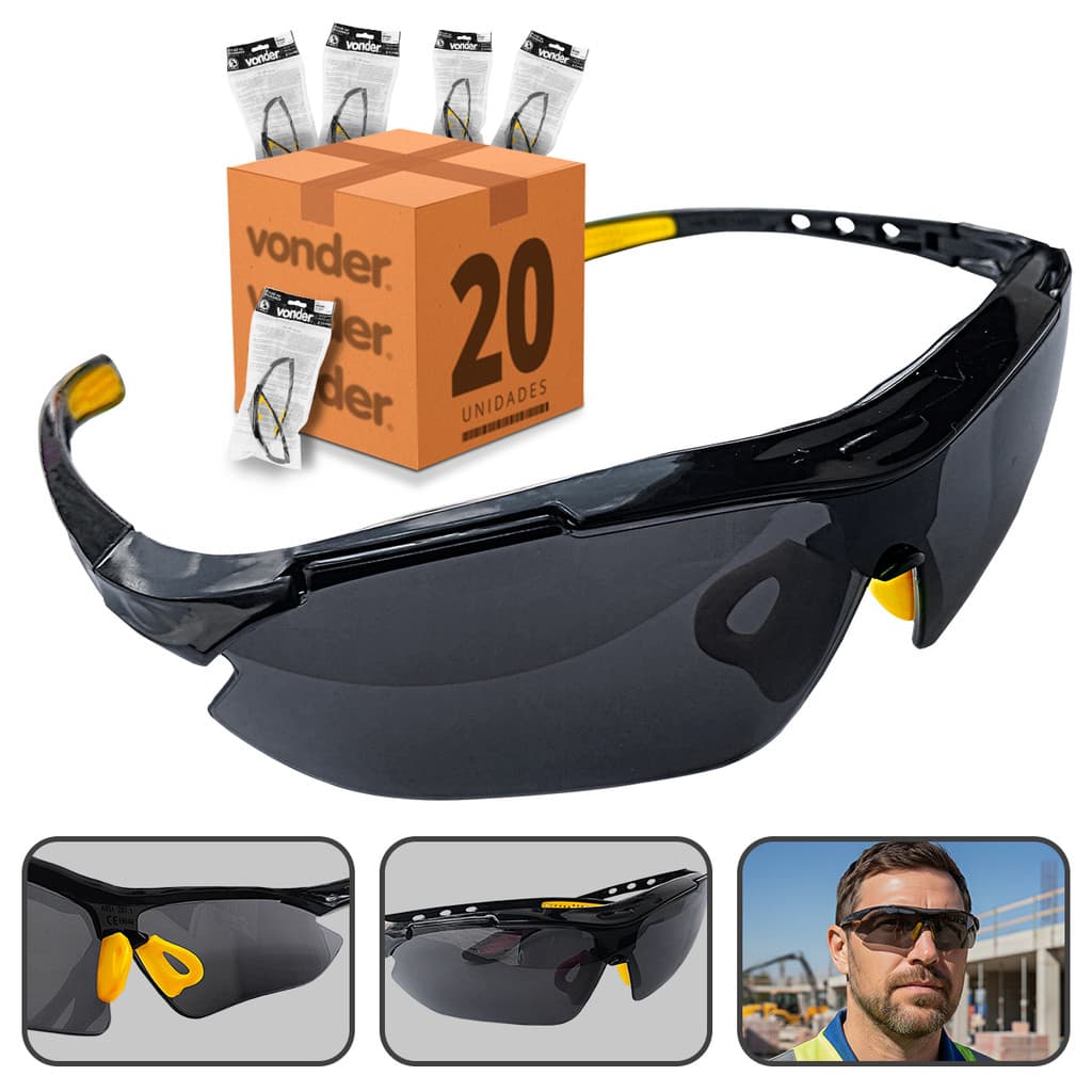 Kit 20 Oculos de Proteção Fumê EPI Boxer Segurança do Trabalho Vonder Visão Tático CA: 42892
