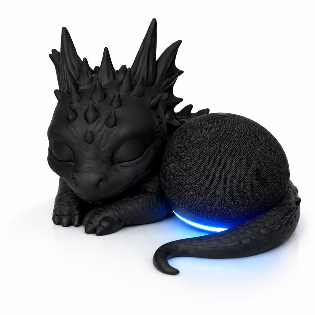 🐉 Suporte de Alexa Echo Dot Dragão – Decoração 3D Preto e Branco