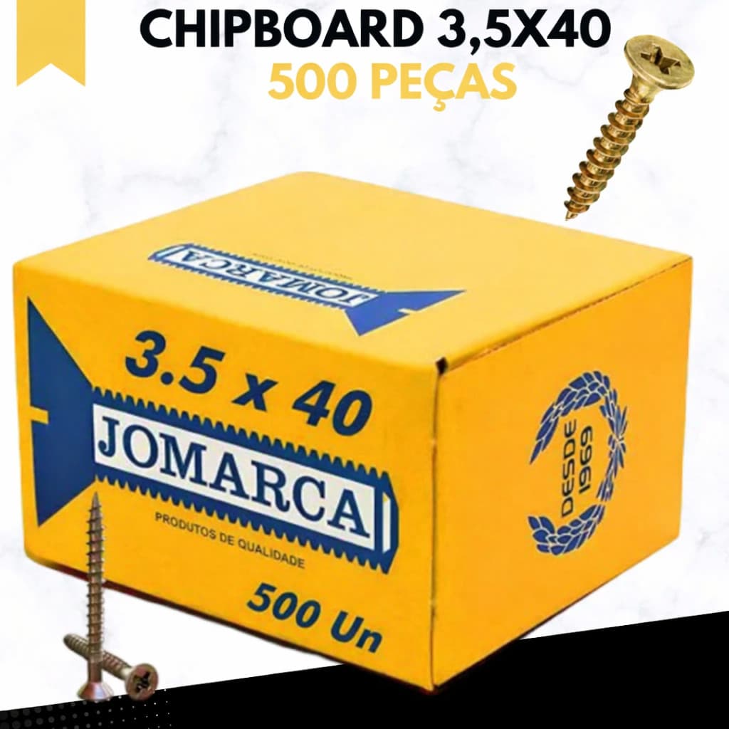 Parafuso Chipboard 3,5x40 Cabeça Chata Phillips para Madeira | Caixa com 500 Unidades | Alta Fixação