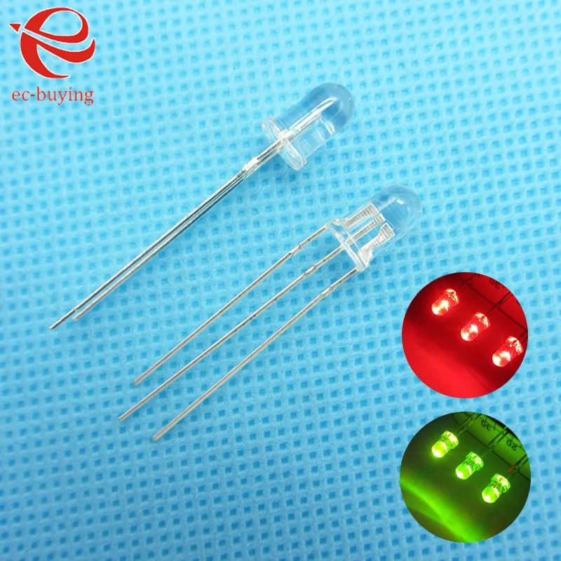 10 Pçs/Lote F3 3mm LED Bi-Color Transparente Ânodo Comum Diodo Emissor De Luz Redondo Dois Duplos Vermelho Verde Plug-in