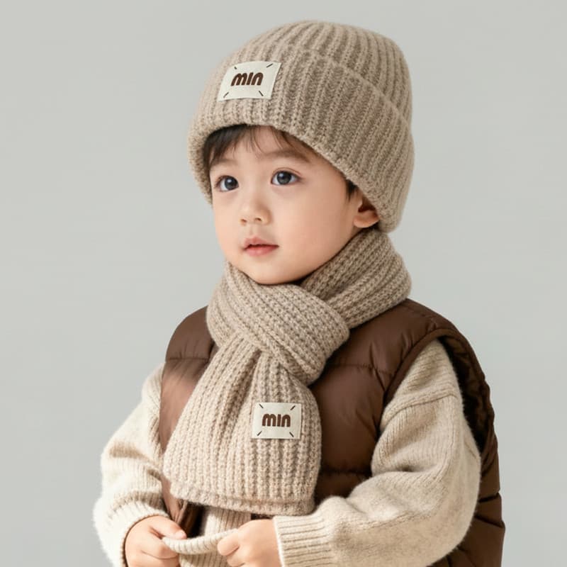 Crianças chapéu cachecol conjunto de duas peças meninos meninas chapéu de lã outono inverno bebê quente chapéu de malha