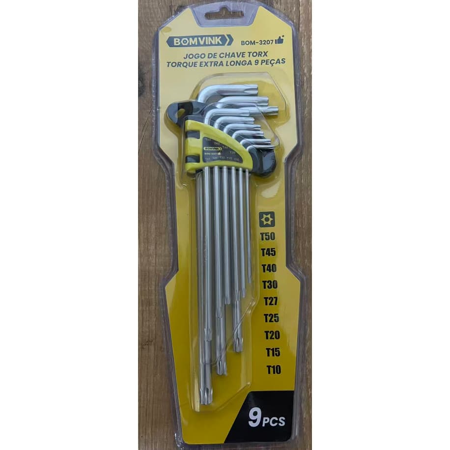 Kit Jogo Chave Torx 9pçs Extra Longa Ferramentas Prateado BOM-3207