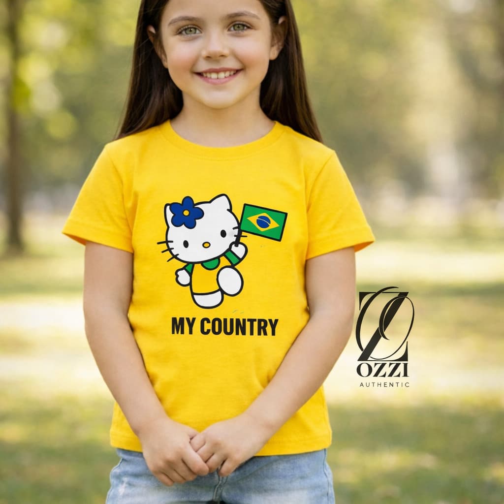 Camiseta Infantil Brasil Copa 2026  My Country | 100% Algodão Confortável | Presente Menina