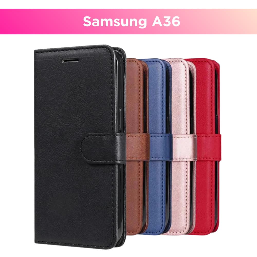 Kit Capa Carteira P/ Samsung Galaxy A36 - Couro Sintético Case Capinha e Película 3D Vidro/Hidrogel