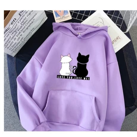 Moletom Canguru Gatos Fofo Preto Branco Dupla Casal Algodão Envio Rápido Lançamento Outono Inverno