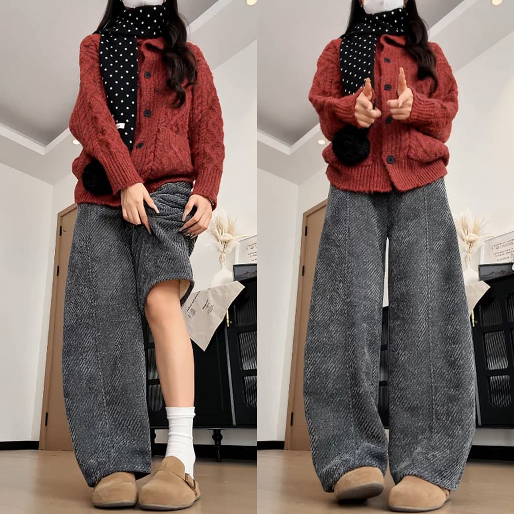 Forro de lã engrossado calças de lã feminino novo estilo outono inverno quente calças de algodão pequeno Chenille Machet