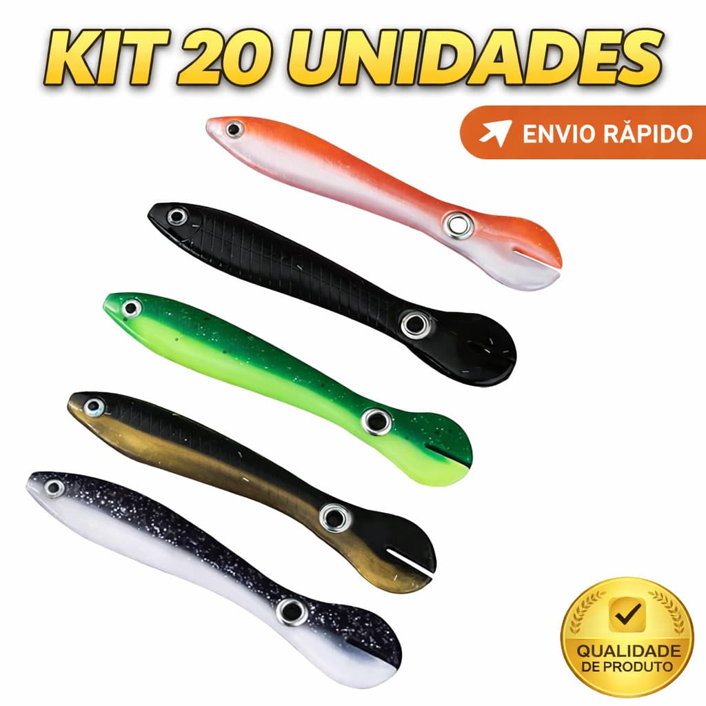 Kit Iscas Silicone Soft Shad com Nado Natural Tucunaré, Traíra e Dourado 10cm 6g