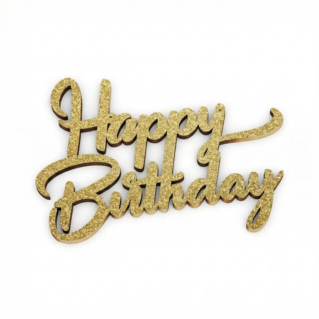 Letreiro Happy Birthday Dourado Glitter MDF Decoração Aniversário Luxo Enfeite Mesa e Painel Festa