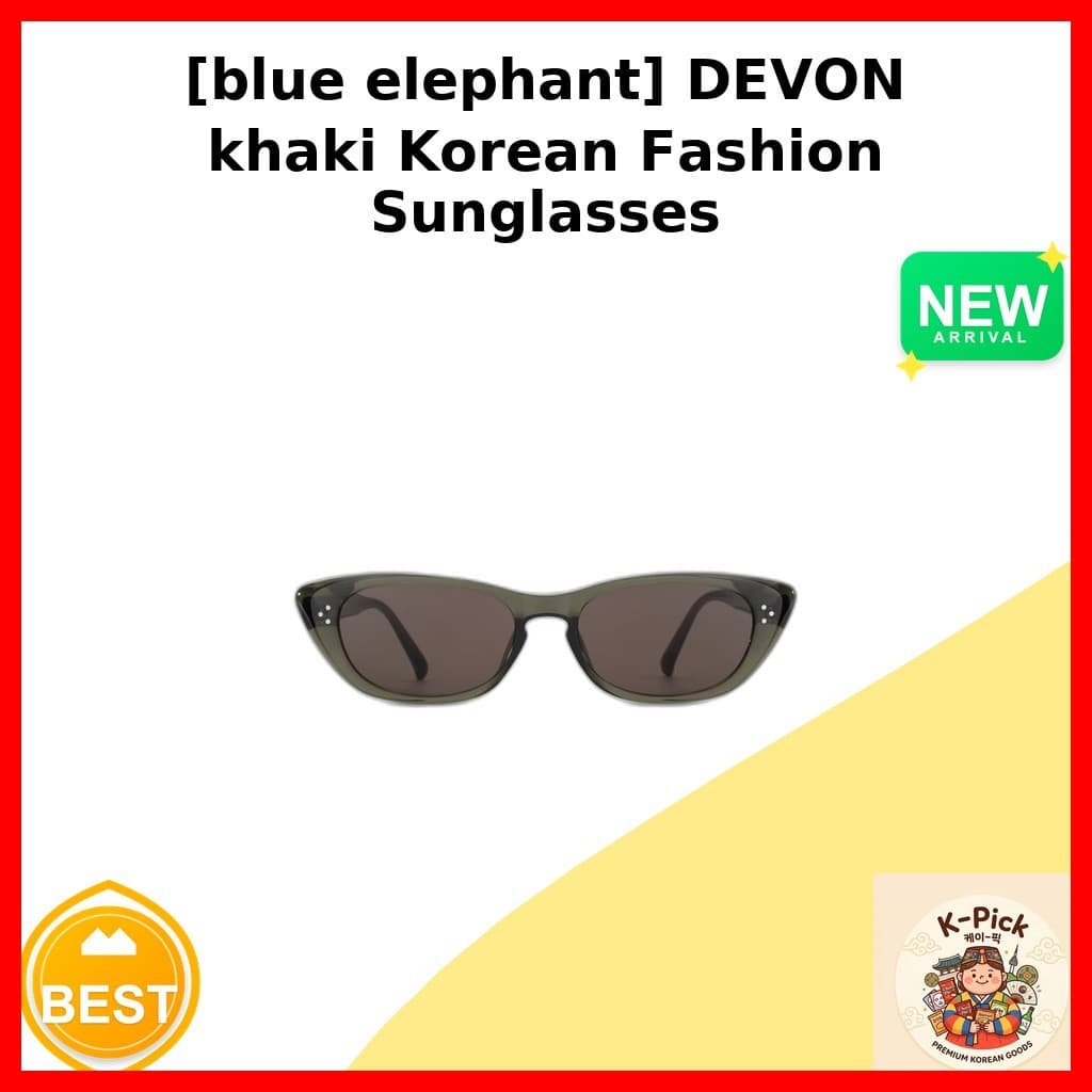 [Elefante Azul] Óculos De Sol Cáqui Da Moda Coreana DEVON/Coreanos/Armação Olho De Gato/100 % Genuíno Por k_pick