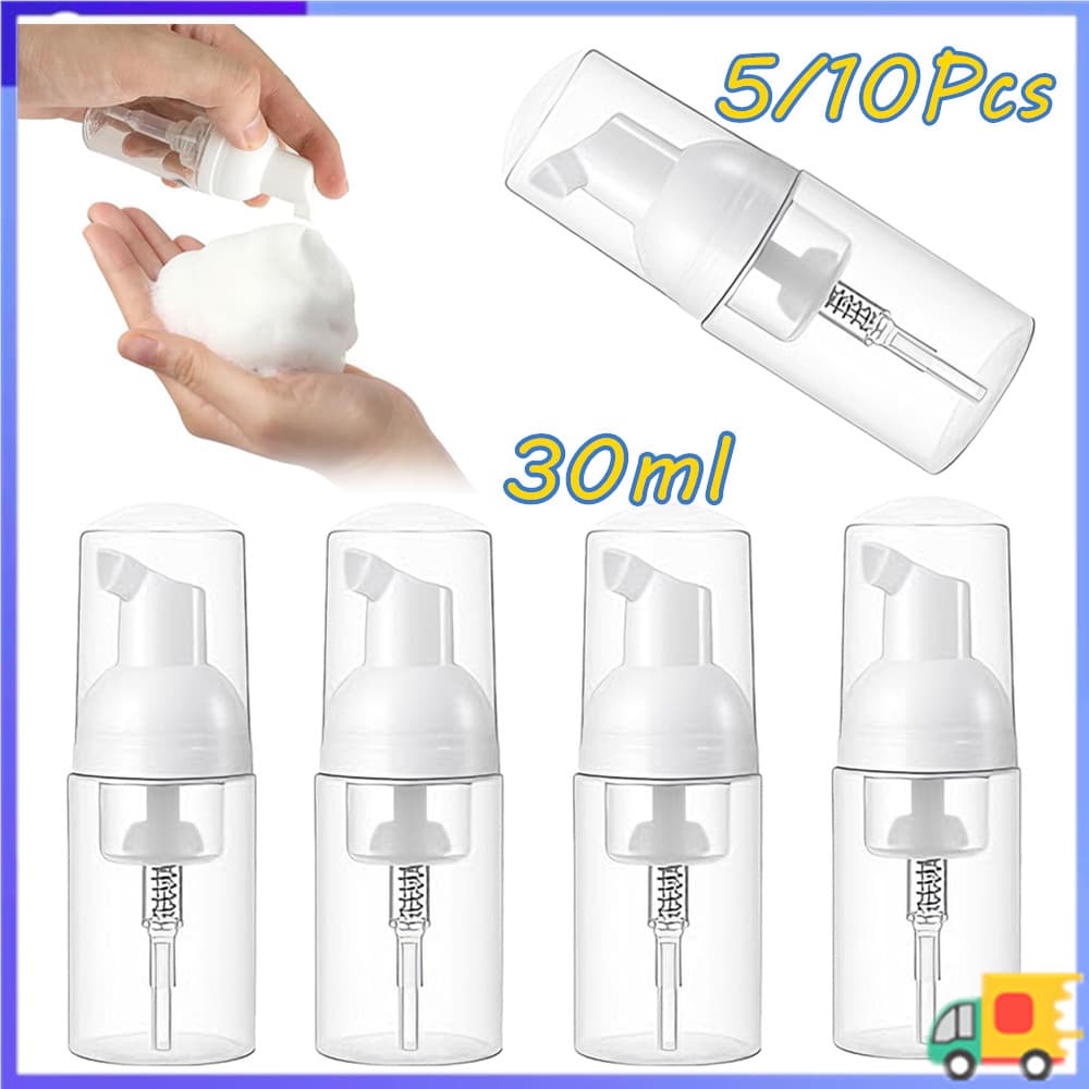 Garrafa portátil da bomba da espuma do curso 30ml 5/10 pces para o champô, produtos da limpeza Facial