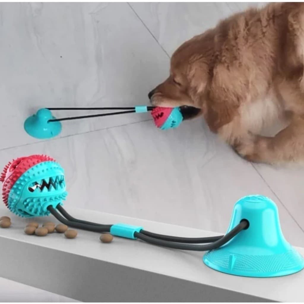 Bola de brinquedo interativa para mastigar, ideal para Golden Retrievers e Labradores, com rampa de alimentação.