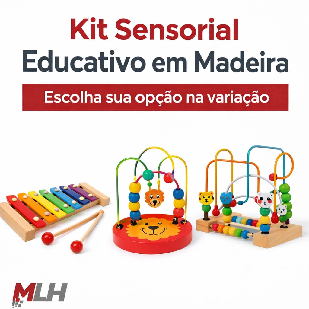 Kit Sensorial Madeira Ark Toys Xilofone e Aramado Infantil Educativo Coordenação Motora e Musicalização