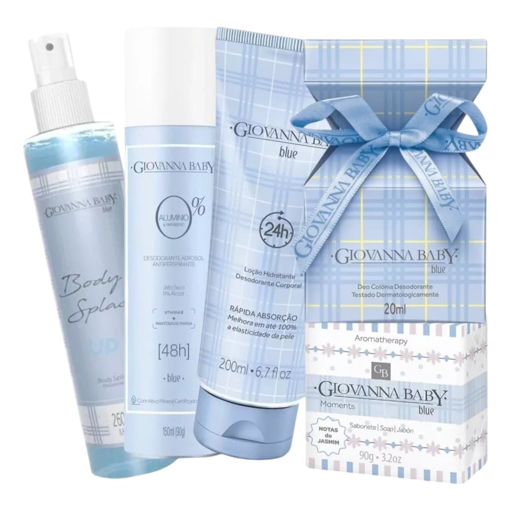 Giovanna Baby Blue Body Splash, Deo Colonia, Desodorante 0% Alumínio, Loção Hidratante E Sabonete