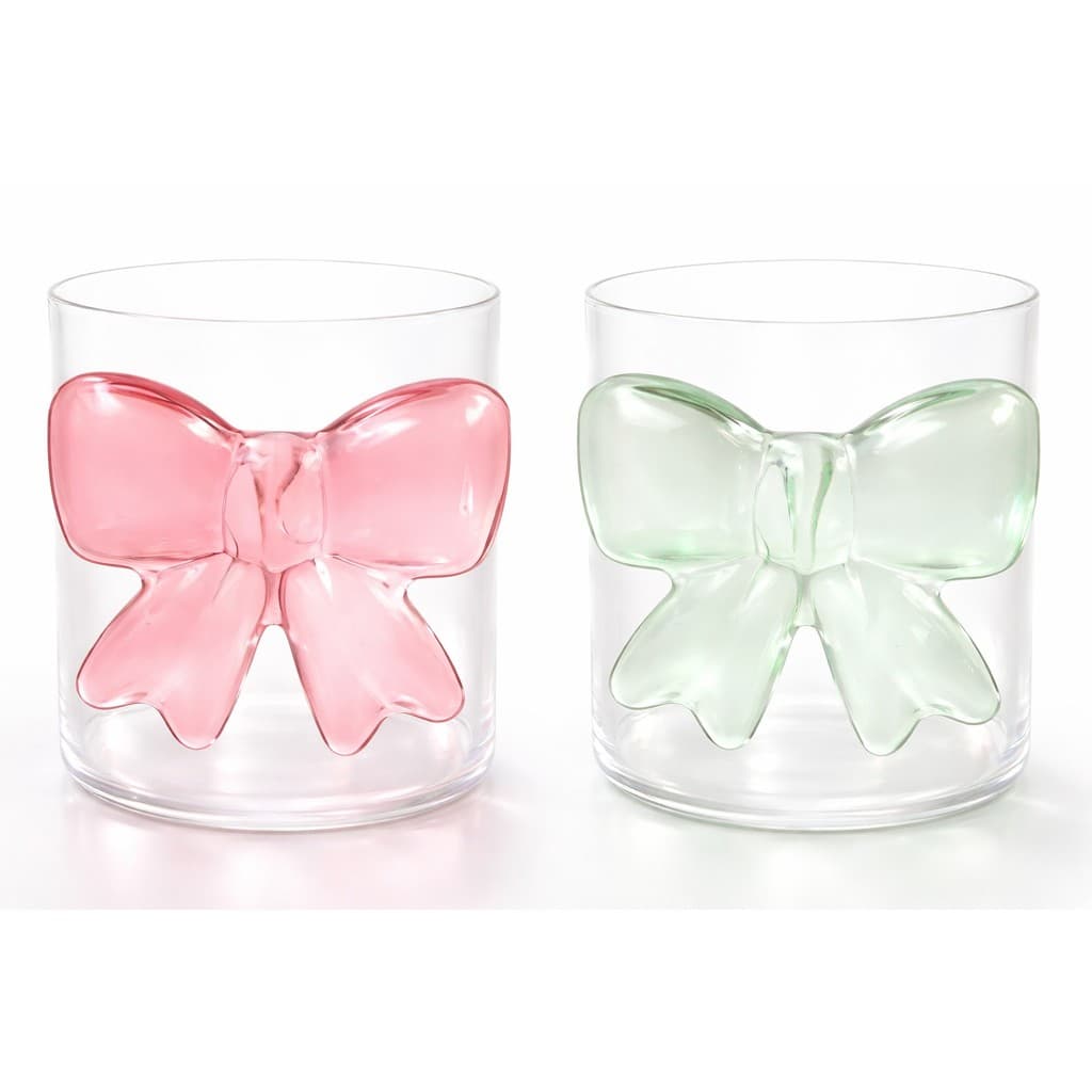 Copo Vidro Laço Candy Vibrante 2 Und Rosa Verde Florarte 300ML