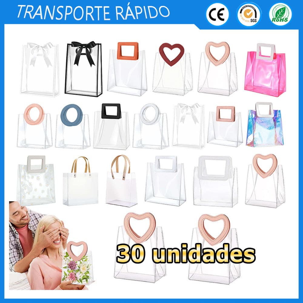Kit 30 Saco transparente para presentes saco de festa casamentos/aniversários/chá de bebê saco transparente reutilizável