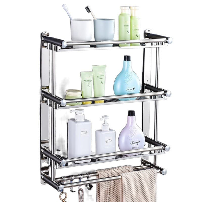 Suporte Shampoo Box Banheiro Inox 3 Andares de Parede Com Suporte Toalha
