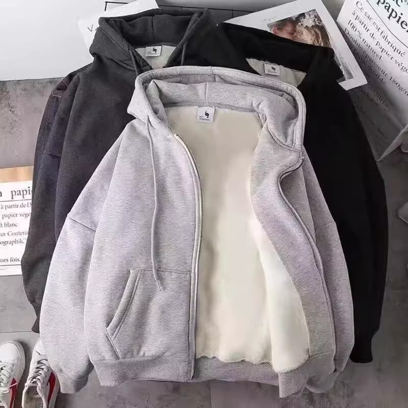 Outono inverno moletom jaqueta masculina imitação de lã de cordeiro estilo curto com capuz solto versão coreana forro de