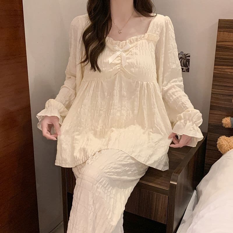 Pijamas com almofadas no peito feminino primavera outono mangas compridas nuvens algodão princesa puro desejo estilo pal