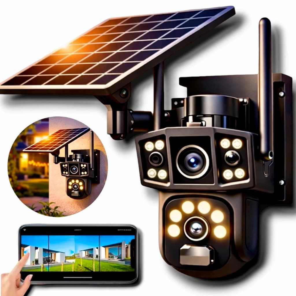 Câmera De Vídeo Monitoramento Solar 4K CCTV Wi-Fi Externa À Prova D'água Áudio Bidirecional Visão Noturna Sensor