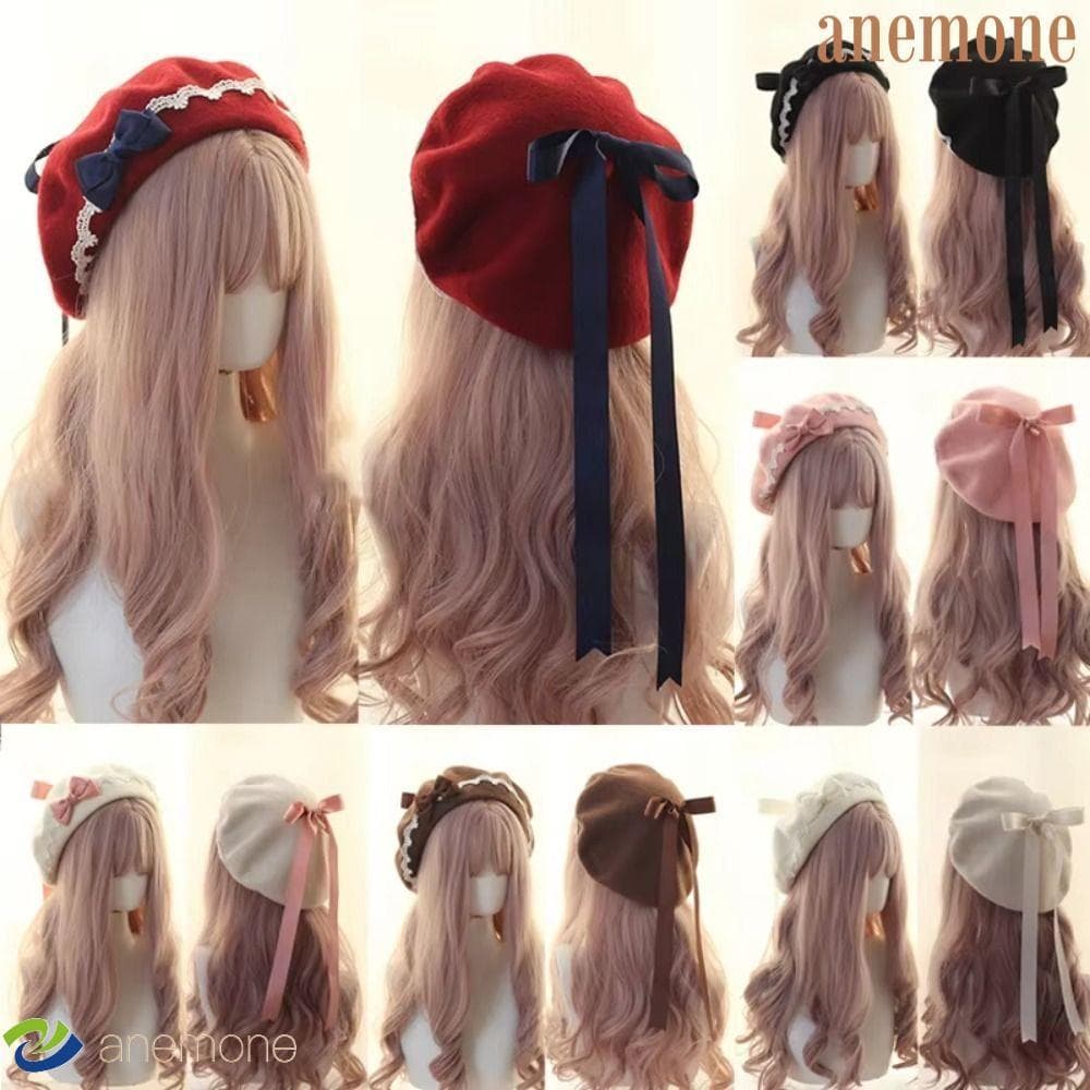 Boina Lolita ANEMONE, Chapéu de Renda com Laço Estilo Japonês para Meninas, Boné Decorativo Doce e Fofo, Chapéu de Pinto