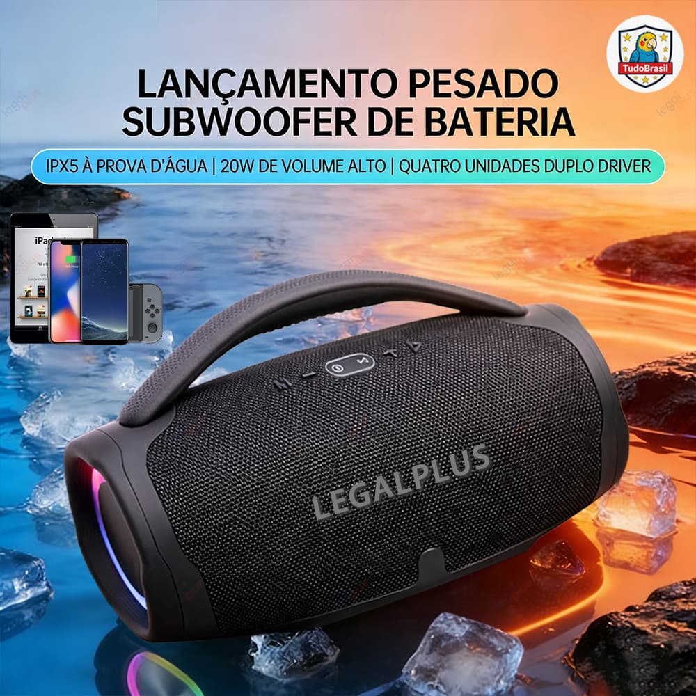 Caixa De Som Boombox 3 Bluetooth  70W Potente Grave Forte A Prova D’Água Pen-Drive Aux