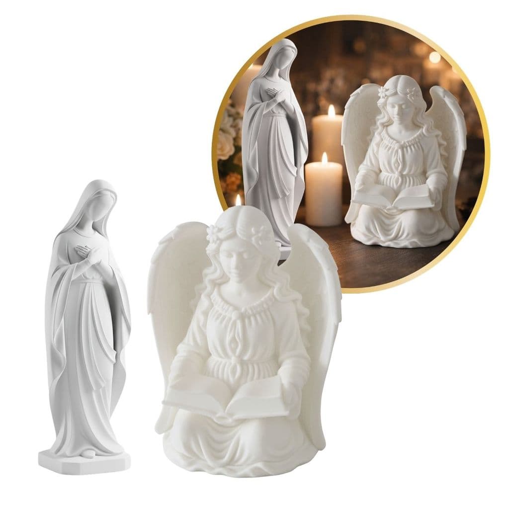 Kit Nossa Senhora + Anjo da Guarda 12cm Decoração Espiritual