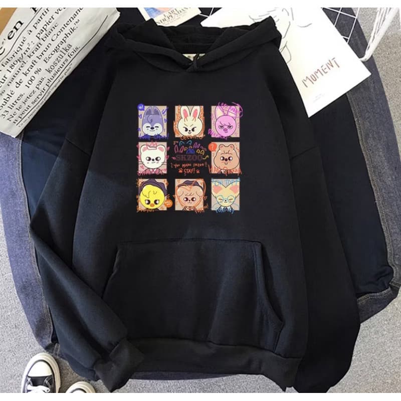 Kpop Skzoo Stray Kids Moletom Fofo K-Pop Feminino Kawaii Roupa De Rua Harajuku Folgado Inverno Moletons Pulôver Gráfico