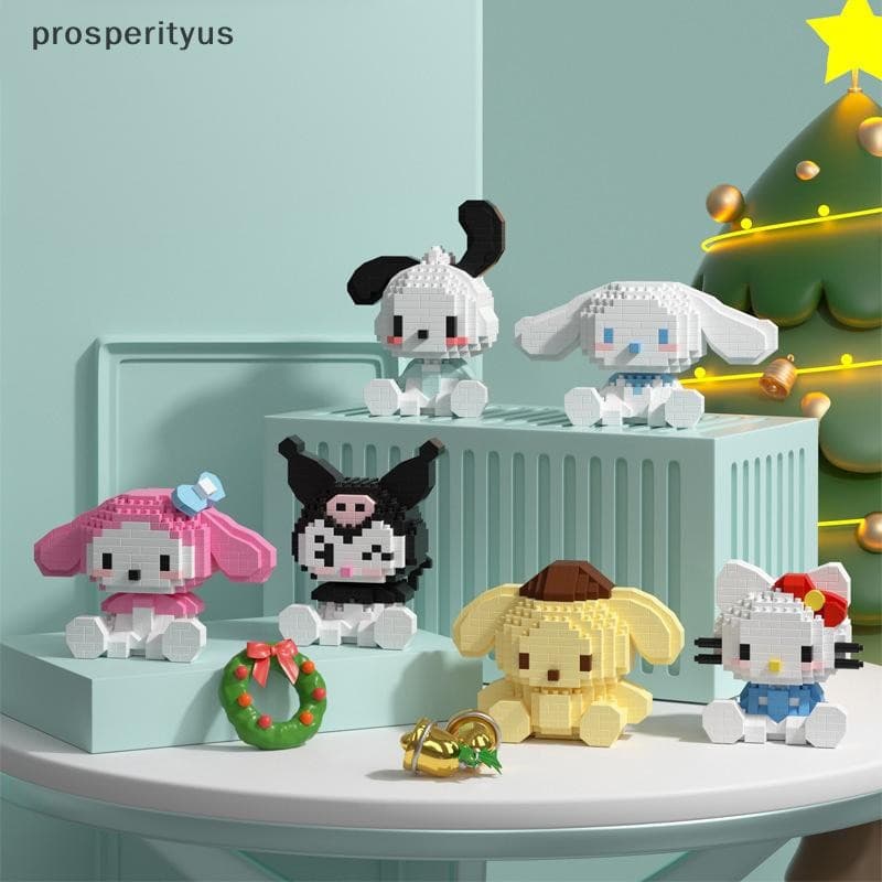 [prosperityus] Sanrio Hello Kitty Blocos De Construção Anime Cinnamoroll Kuromi Melody Figura Modelo Montado Tijolo Brin