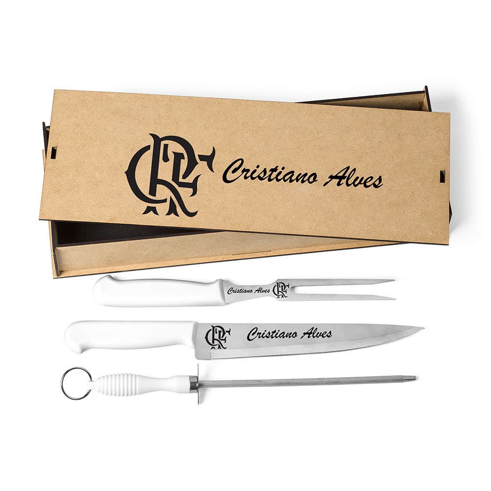 Kit Churrasco Inox Faca / Garfo / Amolador/Chaira