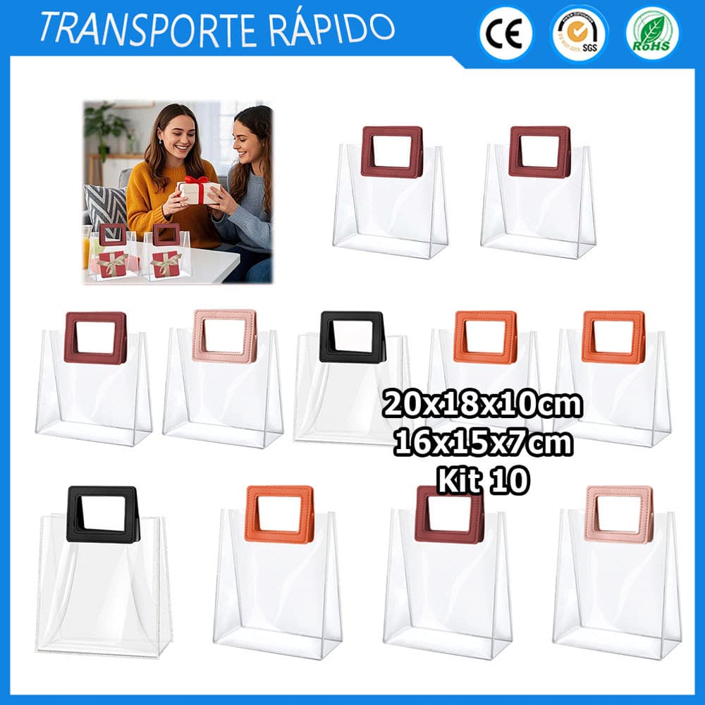 10 pçs Sacola de presente quadrada transparente prática reutilizável para todas celebrações de casamento e aniversário