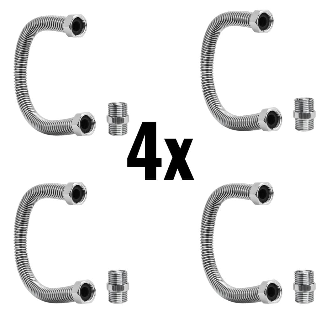 Kit 4 Engates Rígido Aço Inox Macho Fêmea 40cm Aquecedor Chuveiro Boiler Caixa Acoplada Torneira 1/2 pol
