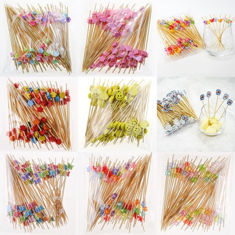 100Pc 12cm Bamboo Pick Buffet Cupcake De Bambu Festa De Frutas Garfo Espetos Para Decoração De Casamento