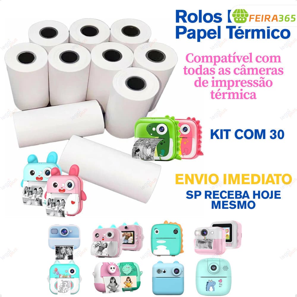 Kit 30 Bobina Térmica Rolo De Papel Branco Refil Para Mini Impressora Portátil e Câmera Instantânea