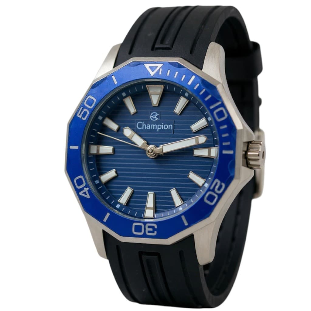 Relógio De Pulso Champion Masculino CH30313F Preto Fundo Azul Silicone Confortável Original