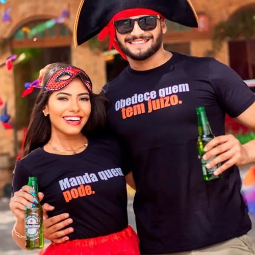 Camiseta Carnaval 2und Conjunto Casal com Frase Divertida Manda Quem Pode | WECASE