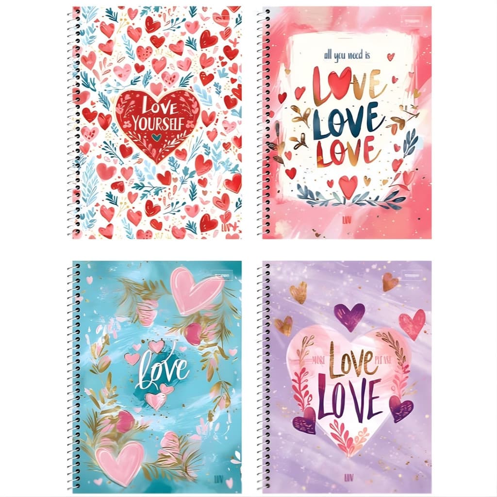 Caderno Escolar Universitário LOVE Capa Dura 01 Matéria 80 Folhas