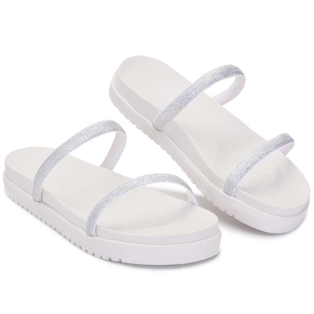 Sandália Papete Feminina Birken Tiras Em Glitter Blogueira Calce Fácil Leve e Confortável
