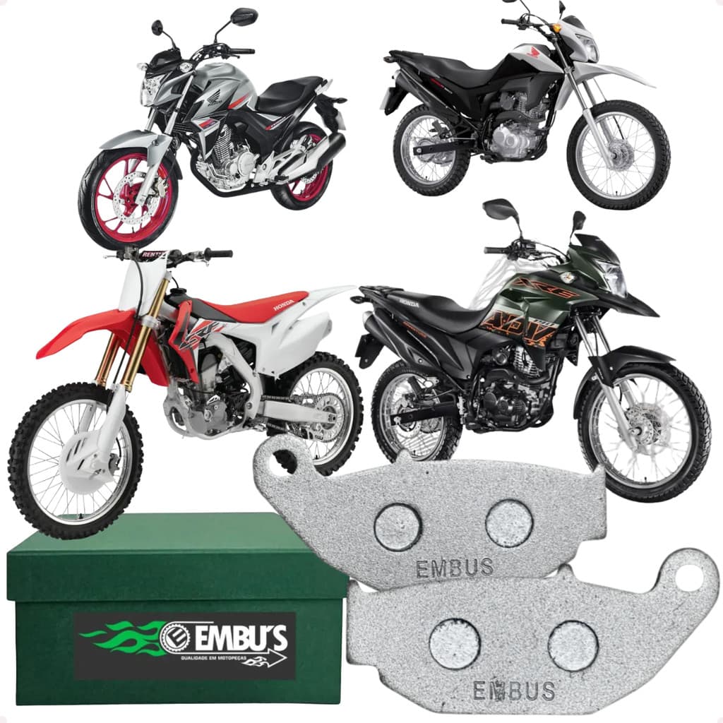Par Pastilha de Freio Embu's Moto Traseira Honda NXR 160 Bros Twister 250 XRE 190  CRF 250 - 2014 2015 2016 2017 2018