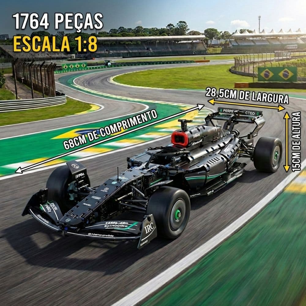 Carro Formula 1 Tipo LEGO Mercedes Escala 1/8 com 1764 peças 68 cm Bloco de Montar Excelente Preço