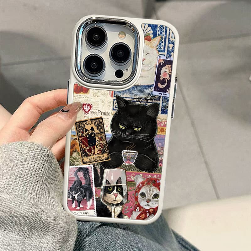 Capinha silicone Fosco Anti-impacto estampa de gatos tarot IPhone 17 air 13 12 11 14 15 16 Pro MAX XR XS Caso