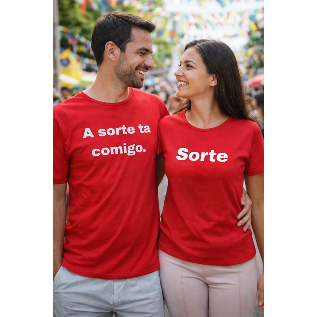 Kit Casal 2 Camisetas A Sorte tá Comigo camisa confortável uso diário