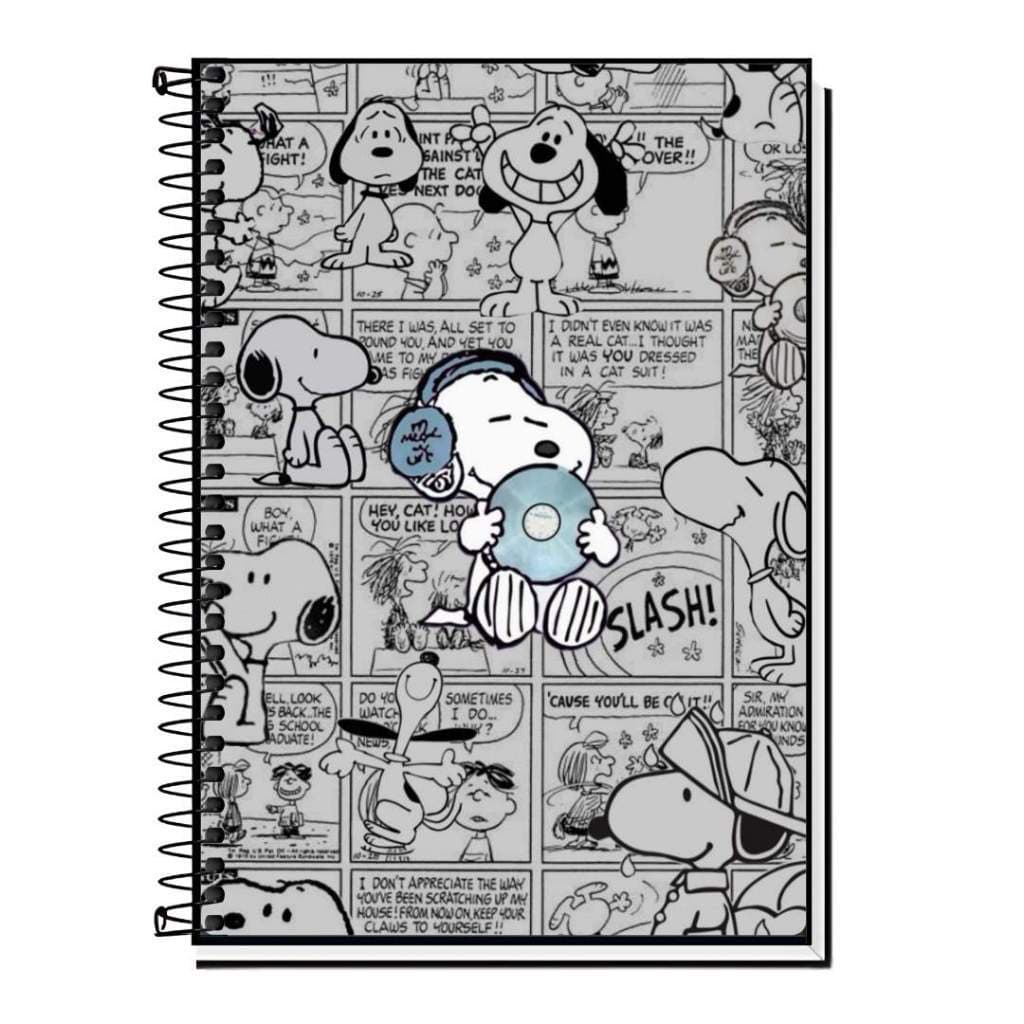 Capa Adesiva Caderno Personalizado Custom Snoopy | Capa Dura com Espiral Metálico | 1, 10, 15 ou 20 Matérias